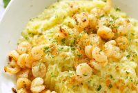 Creamy Basil Pesto Spaghetti Squash with Garlic Butter Shrimp (Slow Cooker)