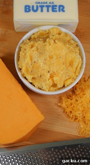 Unsalted butter with finely grated cheddar in this easy spread.