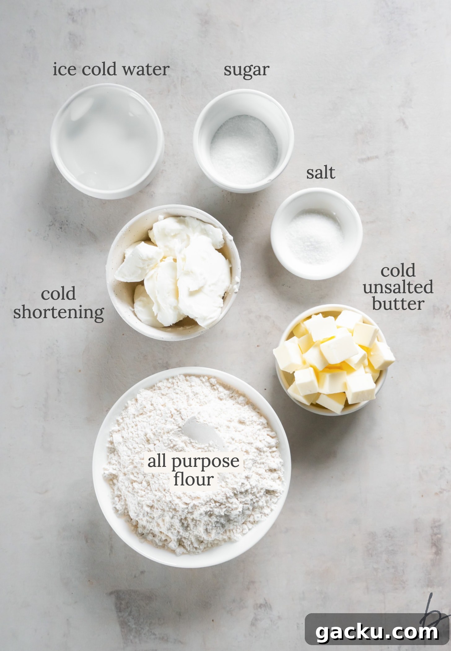 Homemade Pumpkin Pie Recipe: Classic Scratch-Baked Pie 4 homemade pie crust ingredients labeled with text.