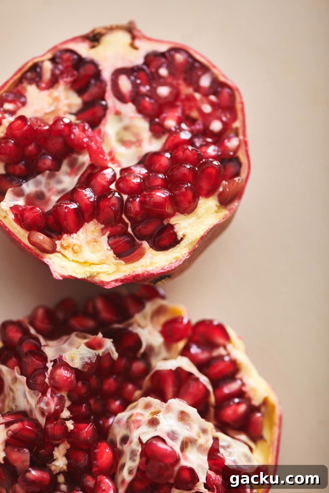 Fresh pomegranate arils in the fruit.