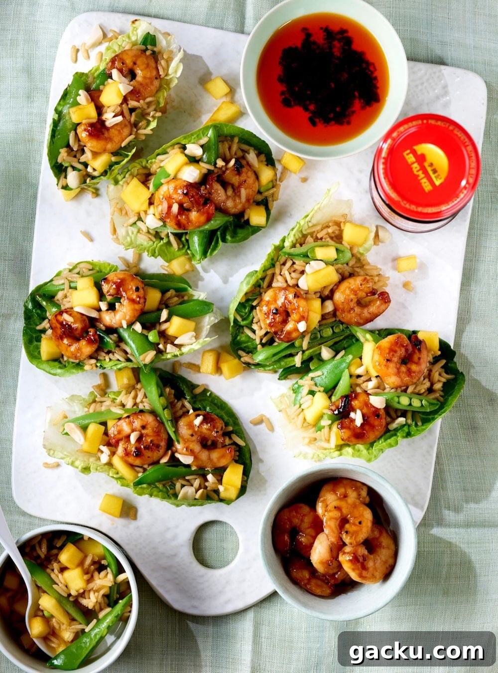 50+ Crowd-Pleasing Summer Recipes for Parties and Gatherings 48 char siu prawn mango lettuce cups