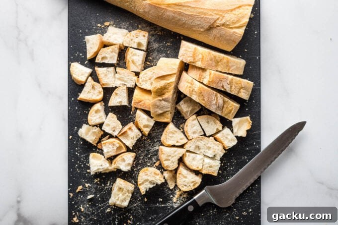 Crispy Homemade Croutons Recipe for Salads & Soups 3 Bread cubes.