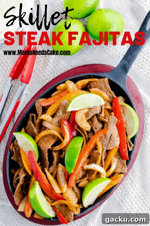 These steak fajitas are made using a homemade blend of spices, crisp peppers, and sliced sirloin steak.
