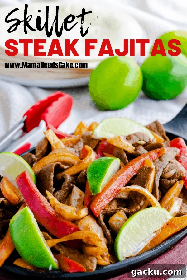 These steak fajitas are made using a homemade blend of spices, crisp peppers, and sliced sirloin steak.