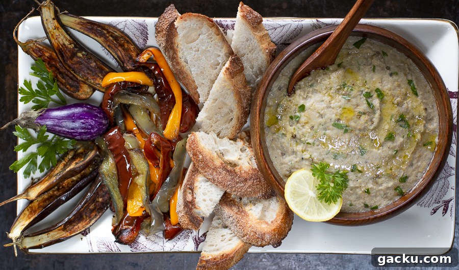 Smoky Eggplant Dip with Roasted Peppers Recipe 2 Baba Ganoush with roasted peppers