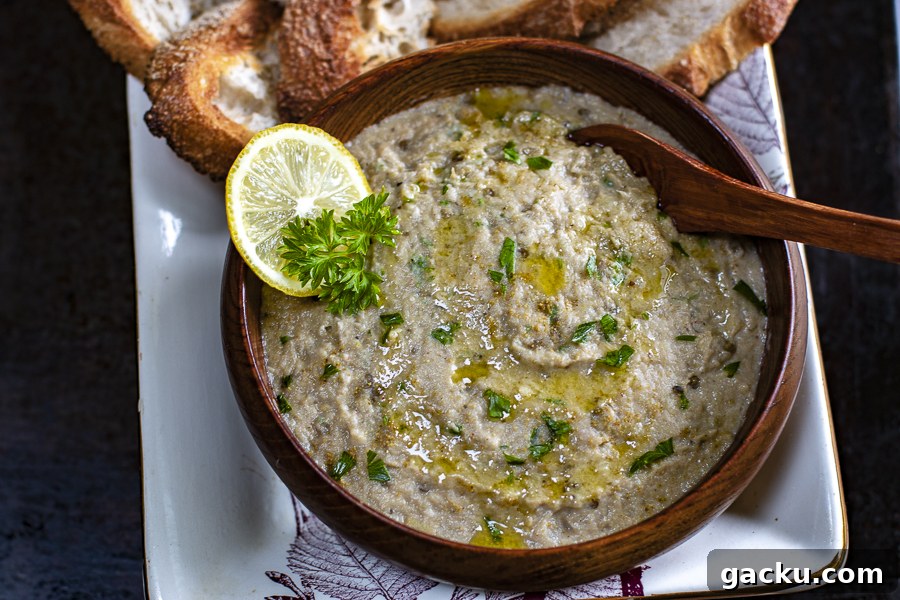 Smoky Eggplant Dip with Roasted Peppers Recipe 12 Close-up of Baba Ganoush