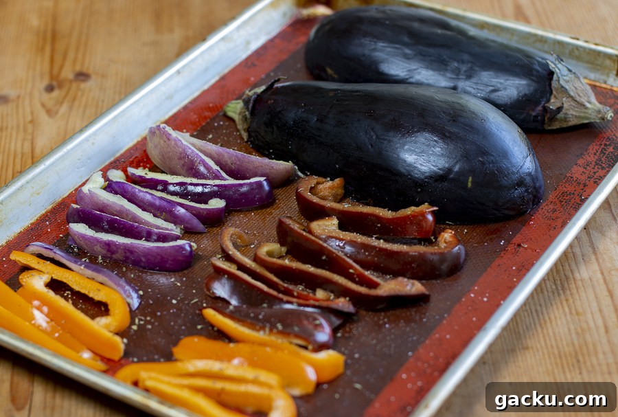 Smoky Eggplant Dip with Roasted Peppers Recipe 5 Roasting peppers and eggplant