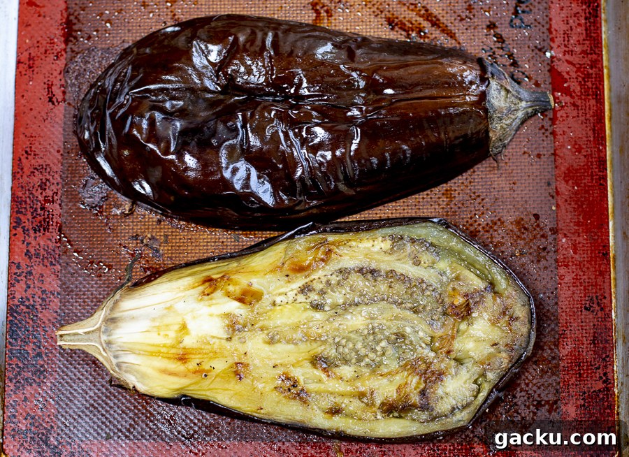 Smoky Eggplant Dip with Roasted Peppers Recipe 6 Scooping roasted eggplant flesh