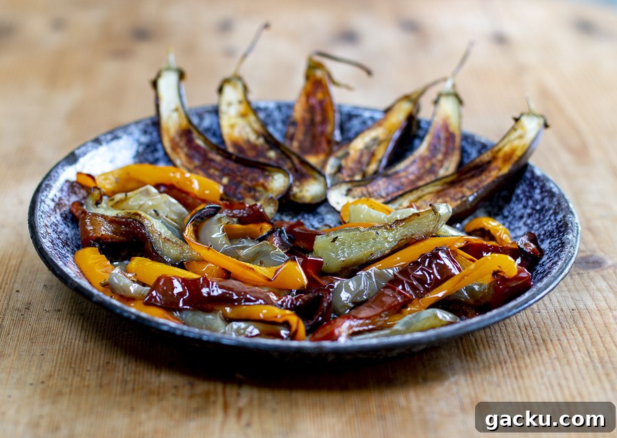 Smoky Eggplant Dip with Roasted Peppers Recipe 7 Roasted fairytale eggplant and peppers