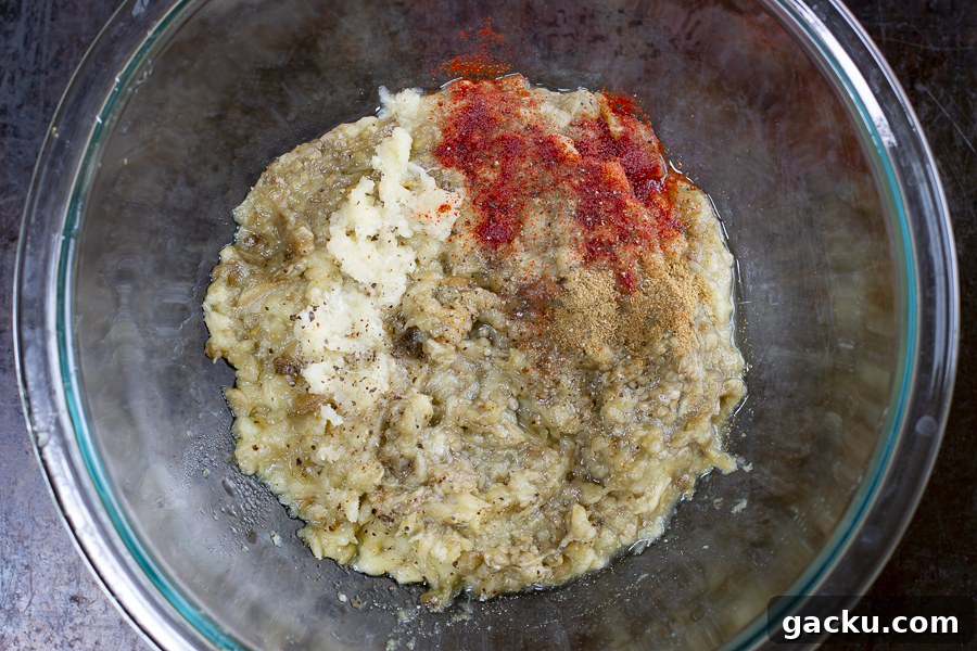 Smoky Eggplant Dip with Roasted Peppers Recipe 8 Chopped eggplant with seasonings