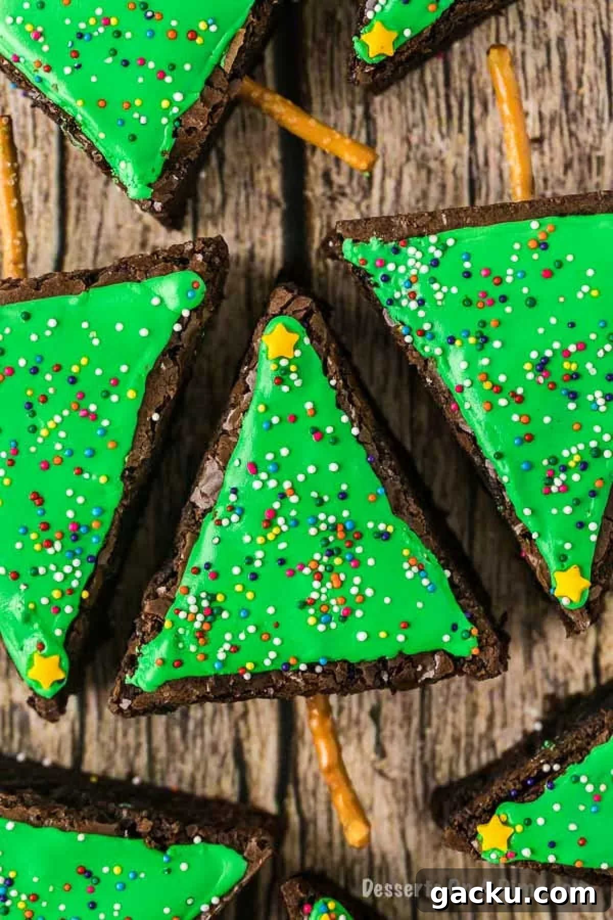 Christmas Tree Brownie Recipe: Festive Layered Chocolate Treat 7 Christmas tree brownies decorated and ready to enjoy.