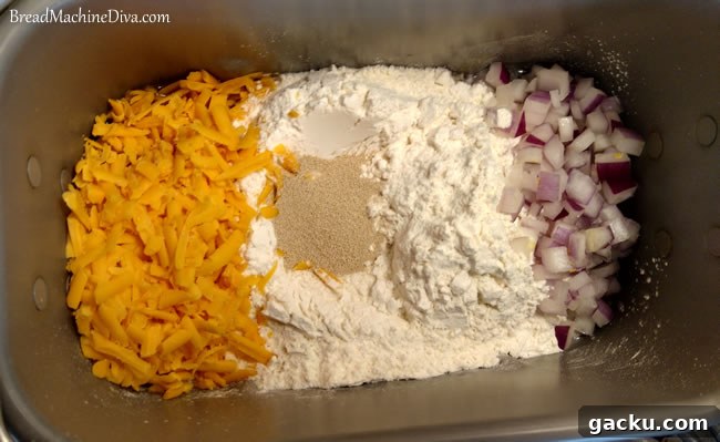Cheese and Onion Bread Recipe for Bread Machines 4 Cheese and Onion Bread in the pan
