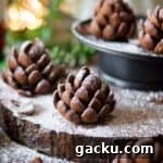 close up image of pinecone truffles to fit the recipe card