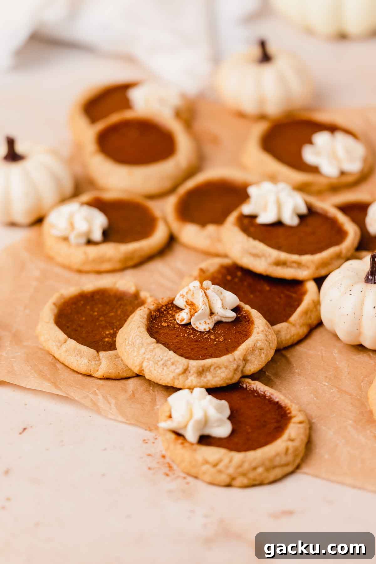 side view of stacked pumpkin pie cookies