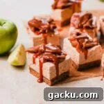 closeup of caramel apple cheesecake bars