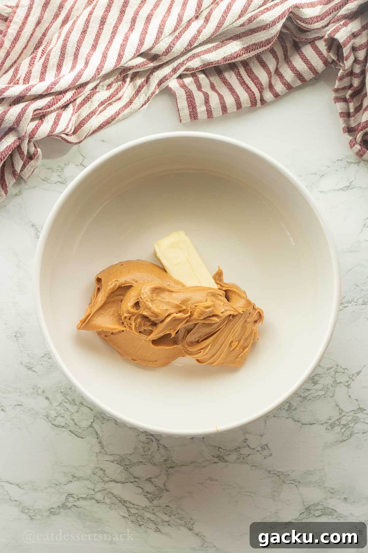 Peanut butter and butter in bowl.