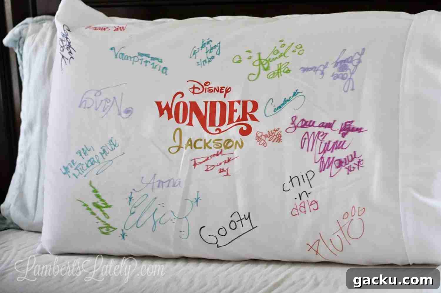 signed pillowcase from Disney Cruise.