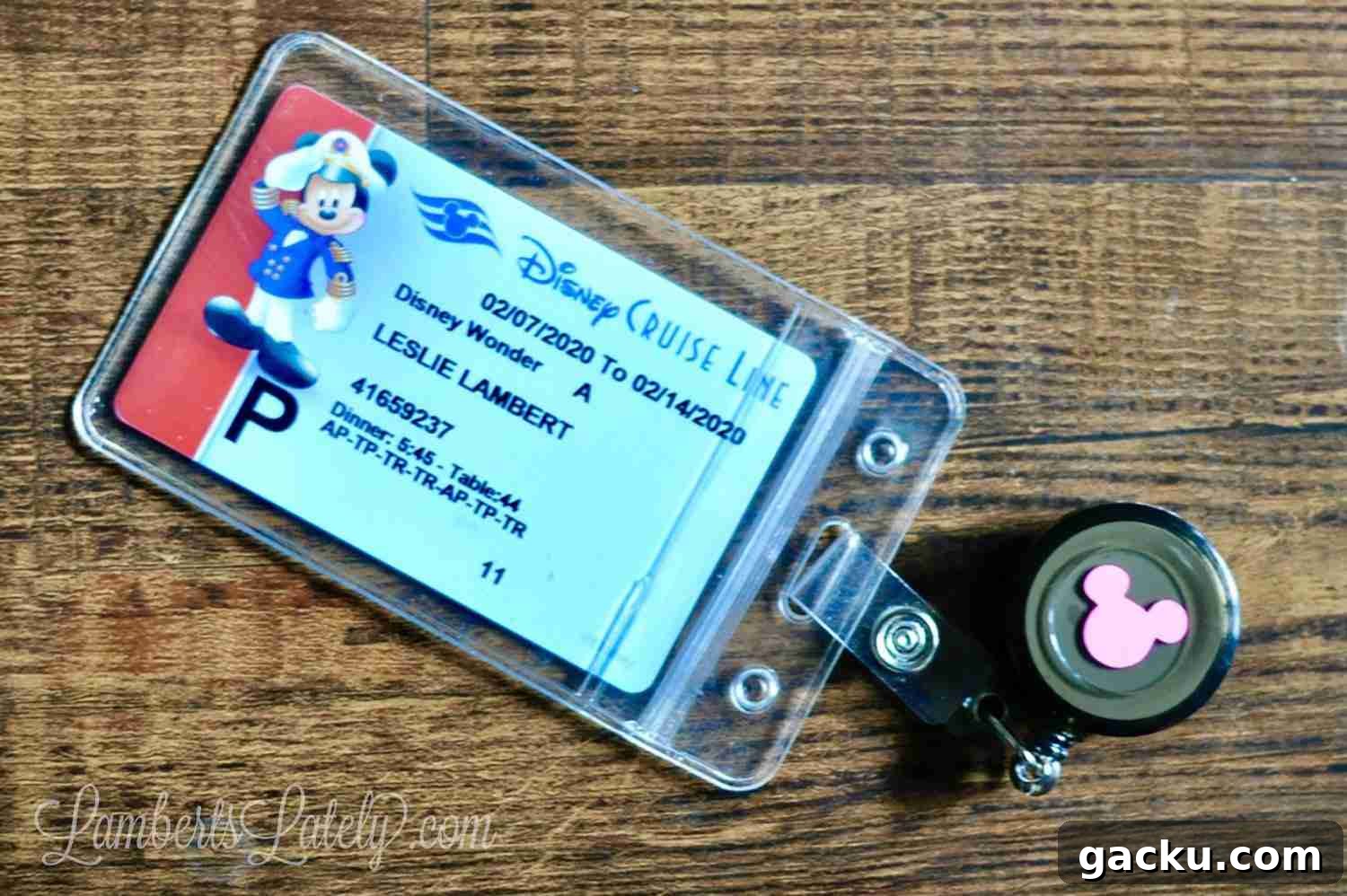 disney id card in a retractable card holder.