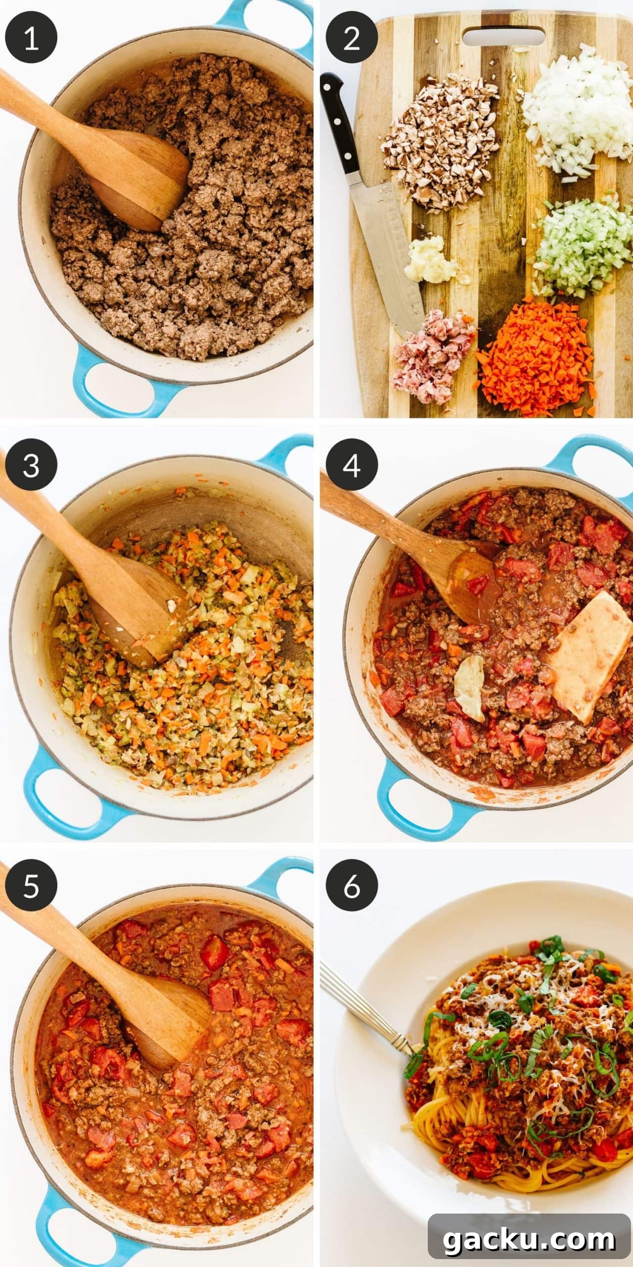 Authentic Bolognese Sauce Recipe for Rich, Slow-Simmered Pasta 4 Step by step photo collage on how to make bolognese sauce