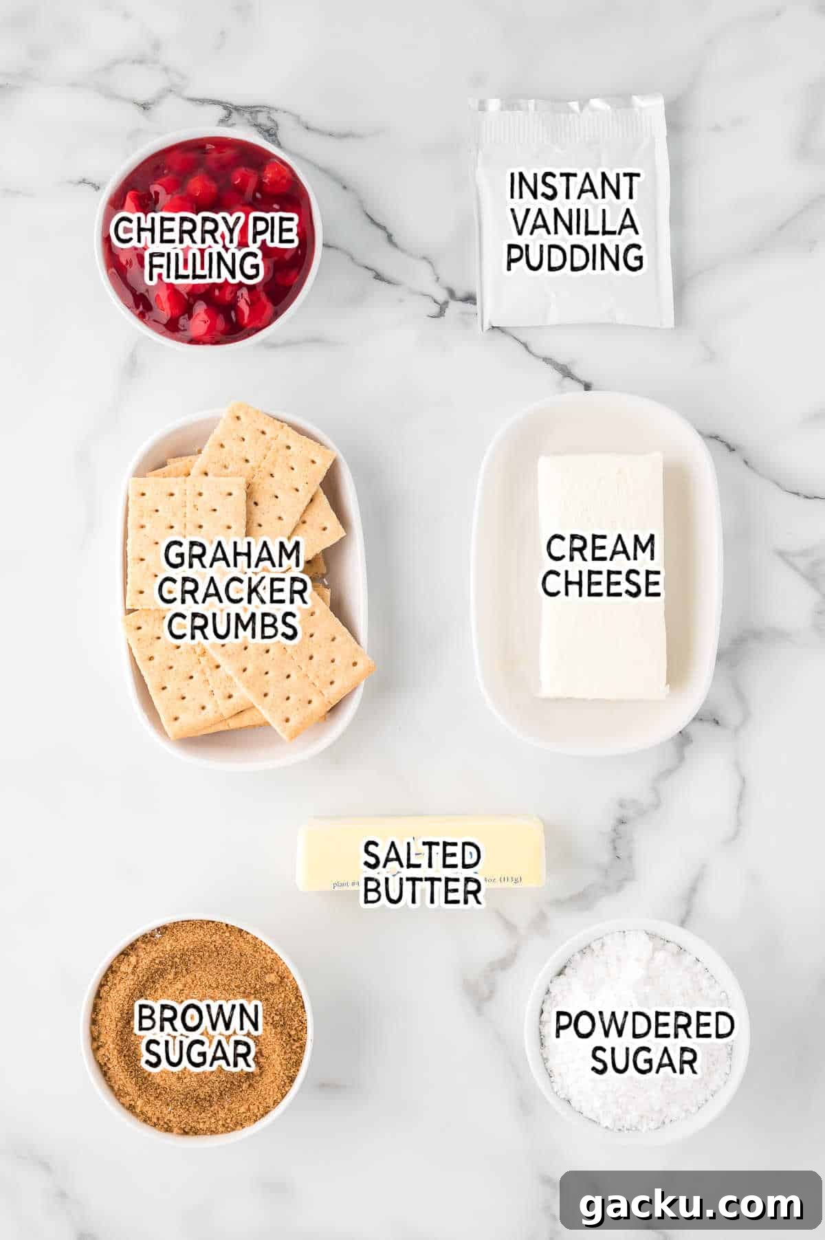 Ingredients on a marble counter.