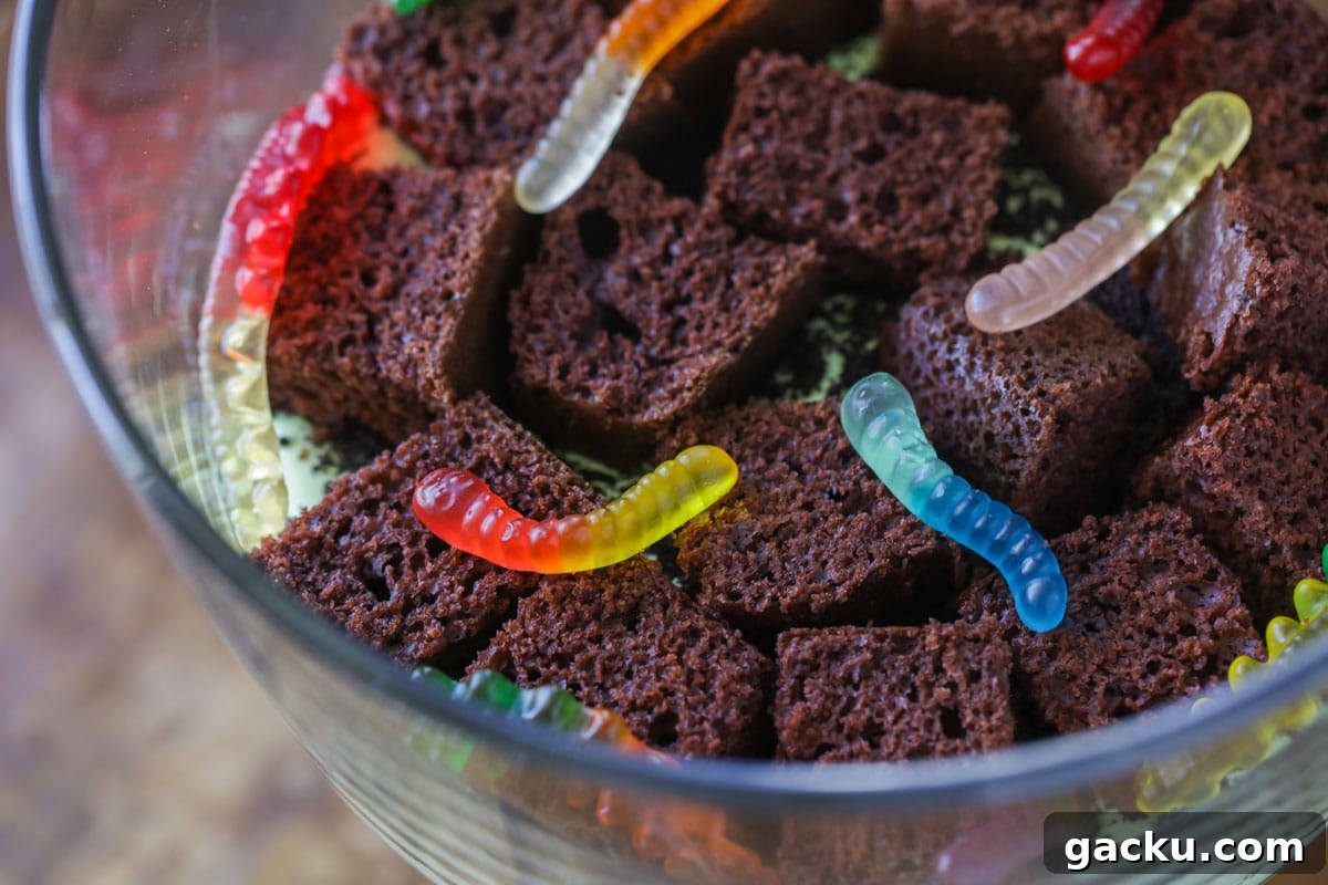 Close-up of Halloween trifle layers Halloween trifle close up image