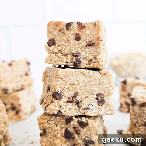 a stack of oat squares with mini chocolate chips.