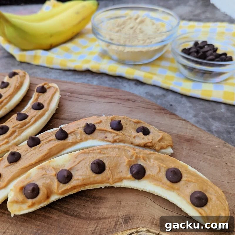 Low-Cal Chocolate Banana Bites with Peanut Butter Filling 4 low calorie banana chocolate peanut butter snack square