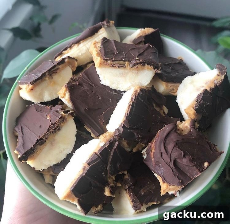 Low-Cal Chocolate Banana Bites with Peanut Butter Filling 7 frozen banana with chocolate