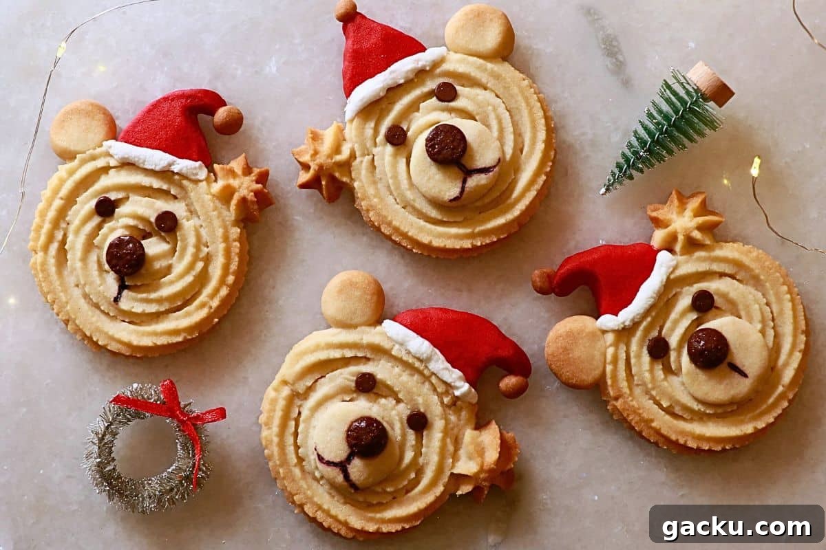teddy bear Christmas cookies with Santa hat