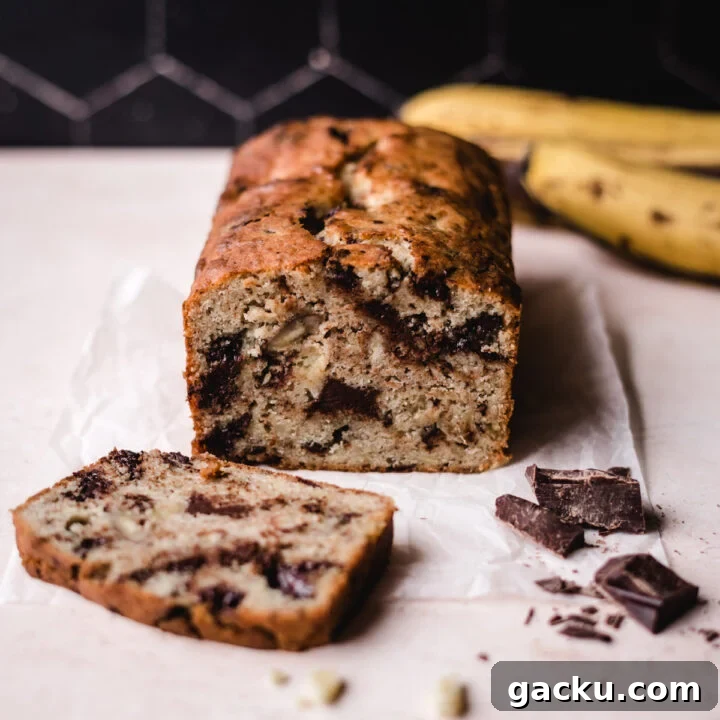 Banana bread with chocolate chunks and ginger.