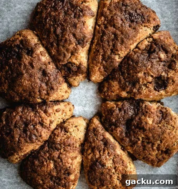 Overhead of banana scones on a tray just baked