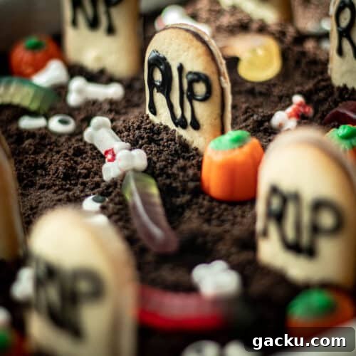 Halloween graveyard brownies in a brownie pan