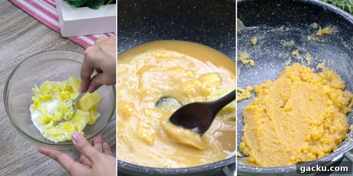 Yema Bread Rolls Recipe — Soft Filipino Custard-Filled Buns 5 making yema filling in a pan.
