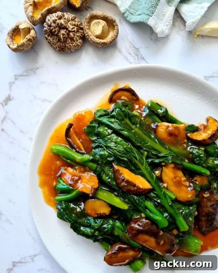 Chinese Broccoli Stir-Fry with Oyster Sauce and Shiitake Mushrooms 2 Close up image of the finished dish
