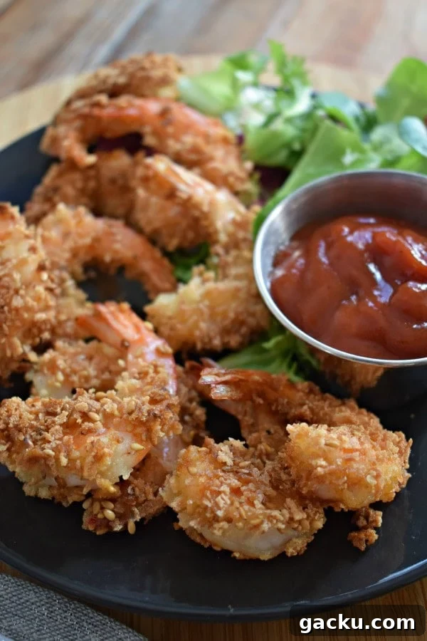 Zesty Lemon Skillet Shrimp Recipe — Quick Pan-Seared Shrimp 14 close up of the sesame and panko crusted shrmip
