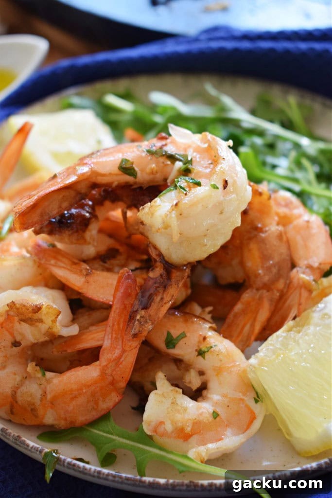 Zesty Lemon Skillet Shrimp Recipe — Quick Pan-Seared Shrimp 10 close up of lemon shrimp with a salad