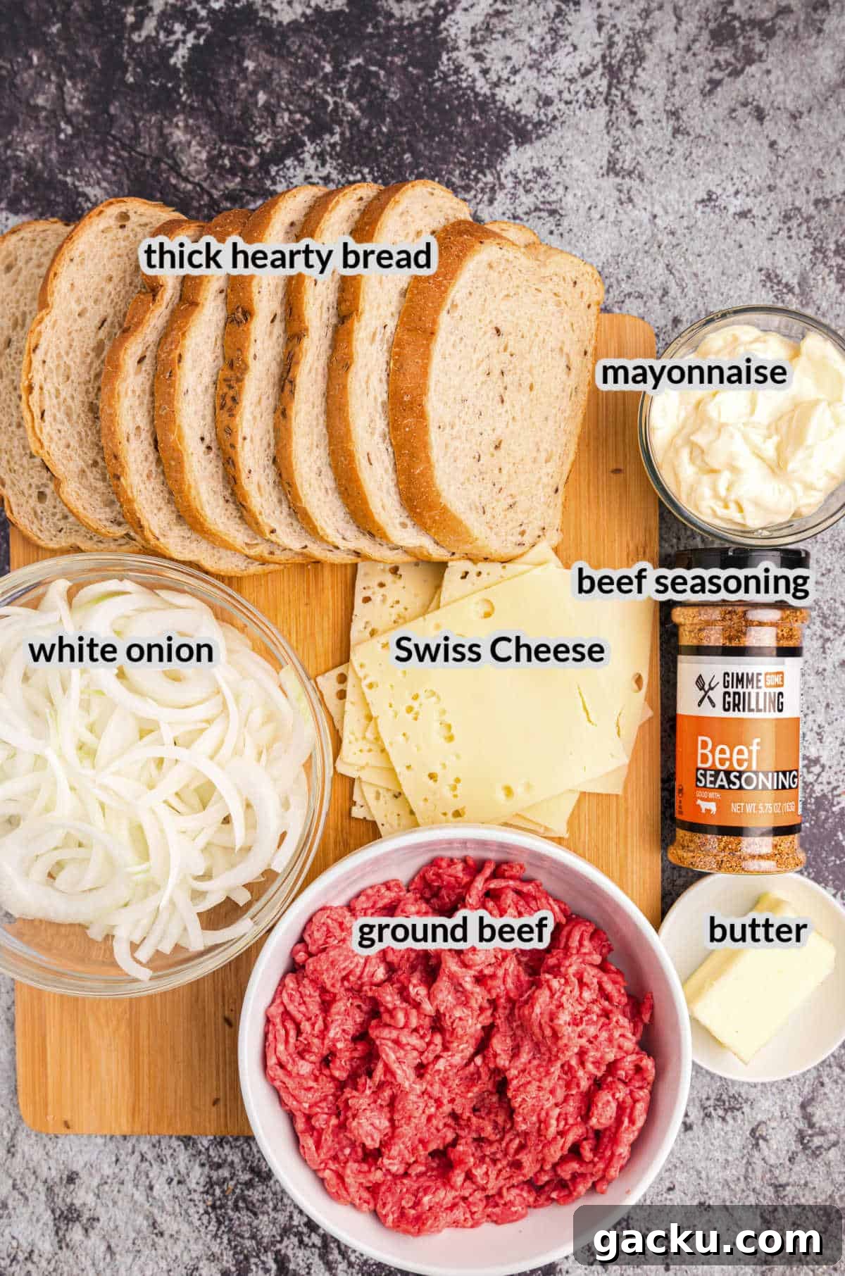 Perfect Blackstone Patty Melt Recipe: Juicy, Griddled Sandwich 3 Overhead Image of Blackstone Patty Melt Ingredients