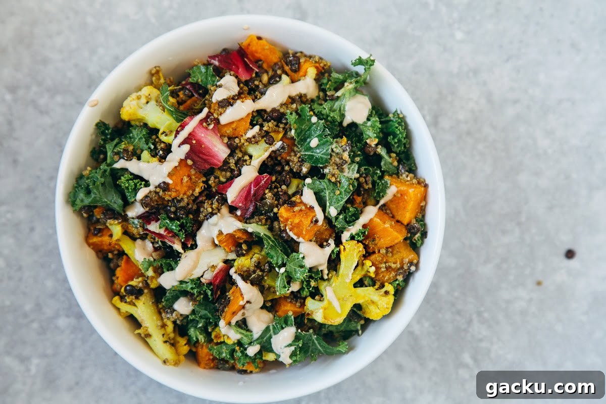 Protein-Packed Vegan Salad with Creamy Tahini Dressing 2 High Protein Salad with Roasted Veg