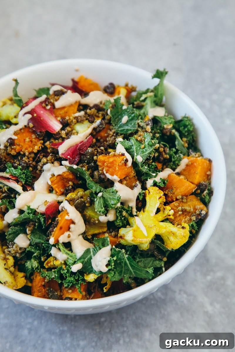 Protein-Packed Vegan Salad with Creamy Tahini Dressing 8 High Protein Salad with Roasted Veg
