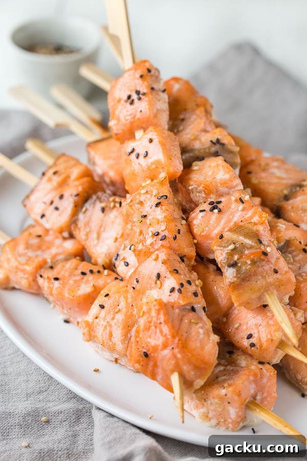 Tender juicy salmon bites infused with sweet and nutty flavors. A fun n' quick dinner made easy!
