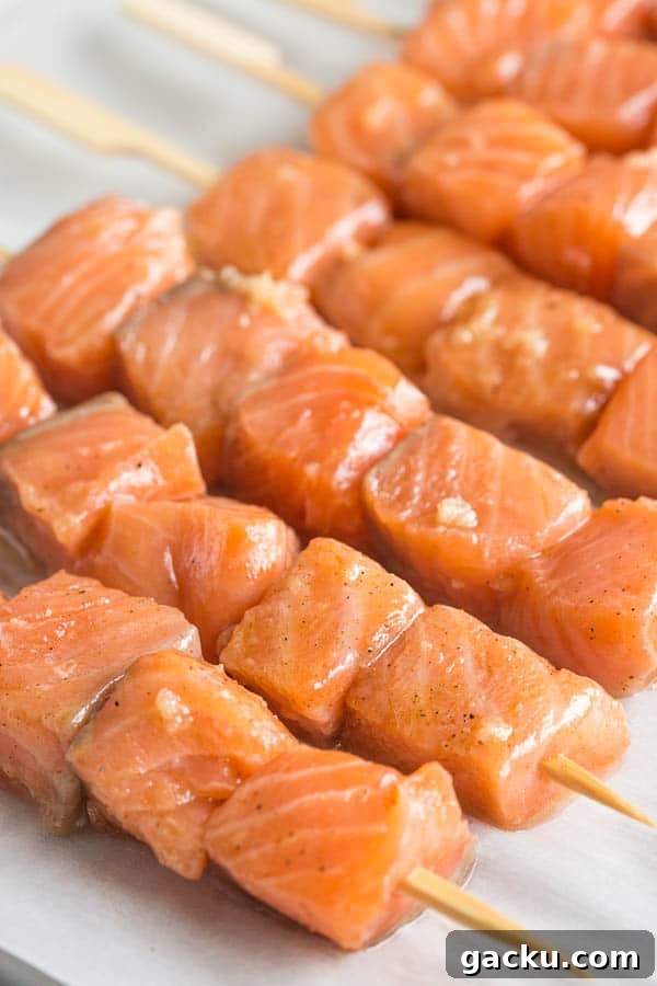 Quick and easy dinner recipe in less than 30 minutes: honey sesame salmon kebabs. 