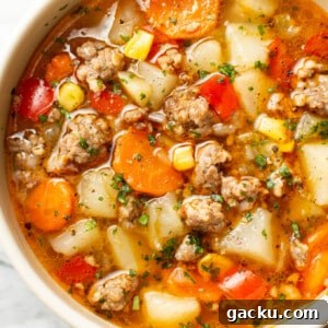 a bowl of sausage and vegetable soup