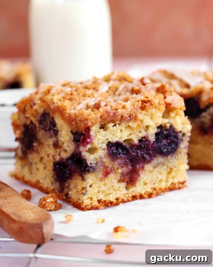 Blueberry Sour Cream Coffee Cake Recipe — Moist, Tender Slice 8 blueberry sour cream coffee cake