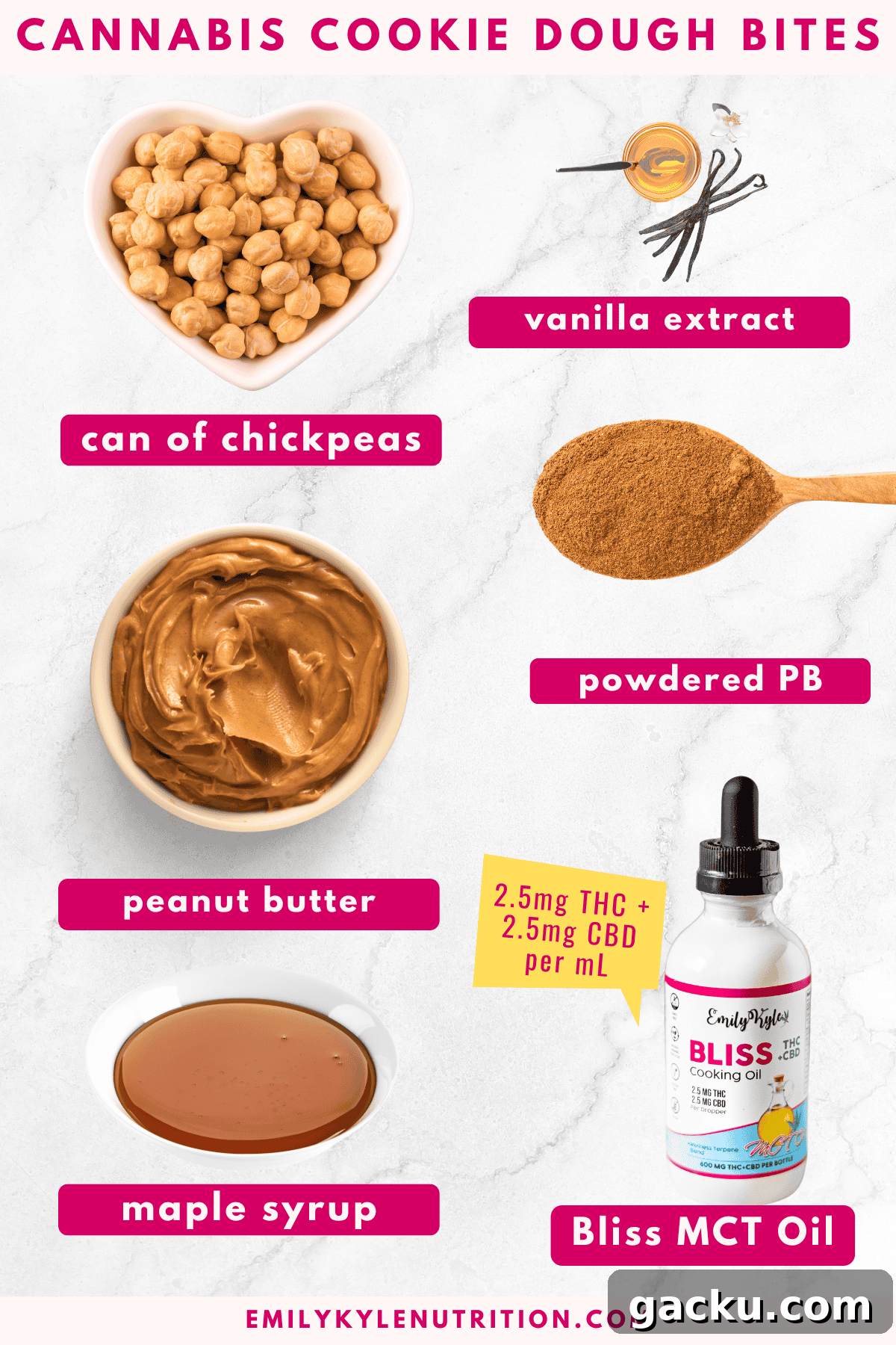 The ingredients needed to make a cannabis-infused cookie dough bite.