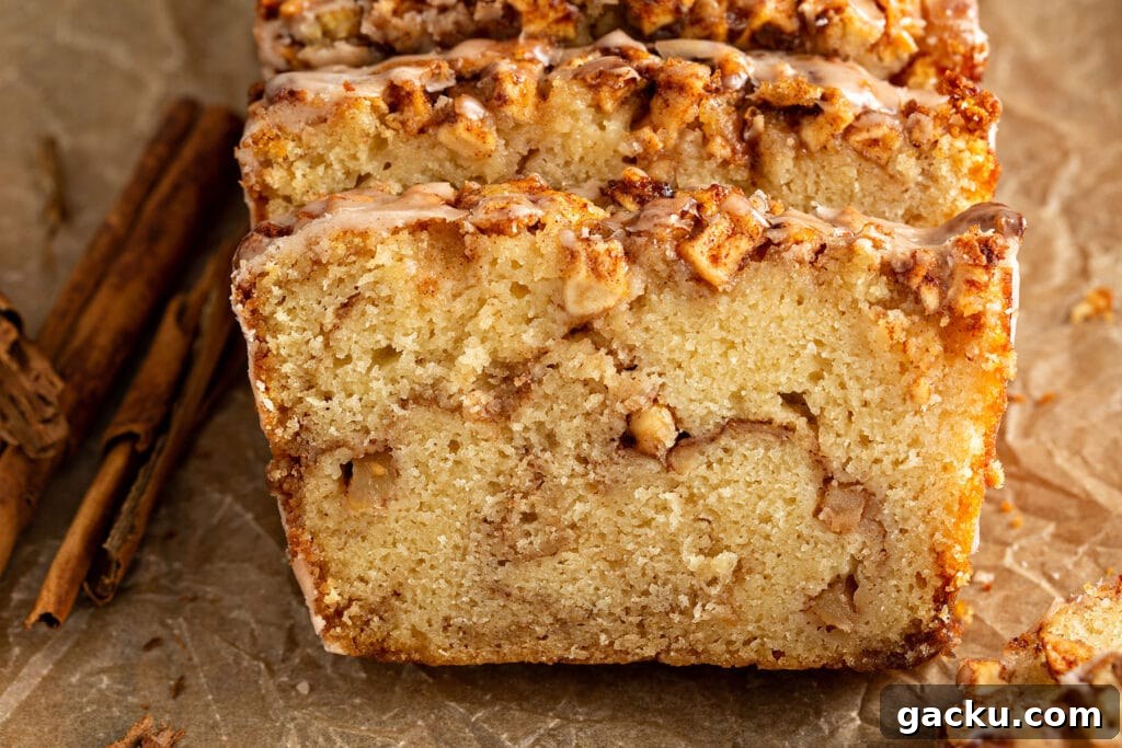 Cinnamon Apple Quick Bread Recipe for Moist, Spiced Loaf 10 Slices of apple bread with cinnamon sugar