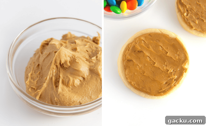 Circle Gingerbread Man Sugar Cookies — Festive Round Cookie Recipe 7 bowl of brown frosting and frosted sugar cookie