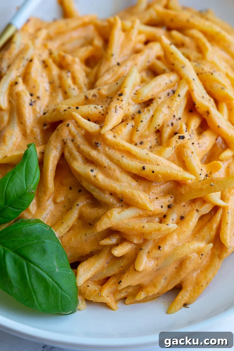 Creamy Roasted Red Pepper Tofu Pasta Recipe 5 Pasta in roasted red pepper tofu sauce with basil