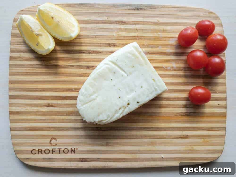 Halloumi ingredients on cutting board