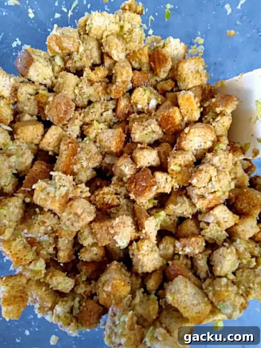 Amish Roast Chicken and Stuffing Casserole Recipe 3 a bowl of Amish stuffing.