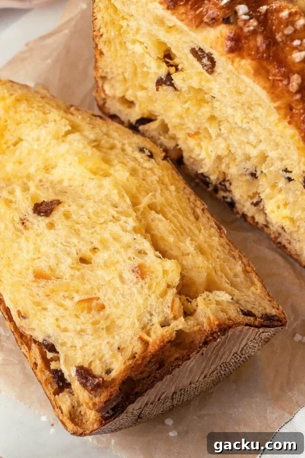 Classic German Stollen Recipe: Traditional Holiday Fruit Bread 9 a piece of panettone bread.